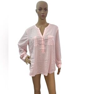 Talbots Women’s Size XLP Long Sleeve V Neck Solid Pink Blouse 2 Front Pocket